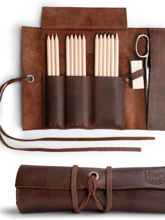 Other - Rustic Leather Pencil Roll Pouch, Multi-Purpose Storage Wrap for Scissors, Earph